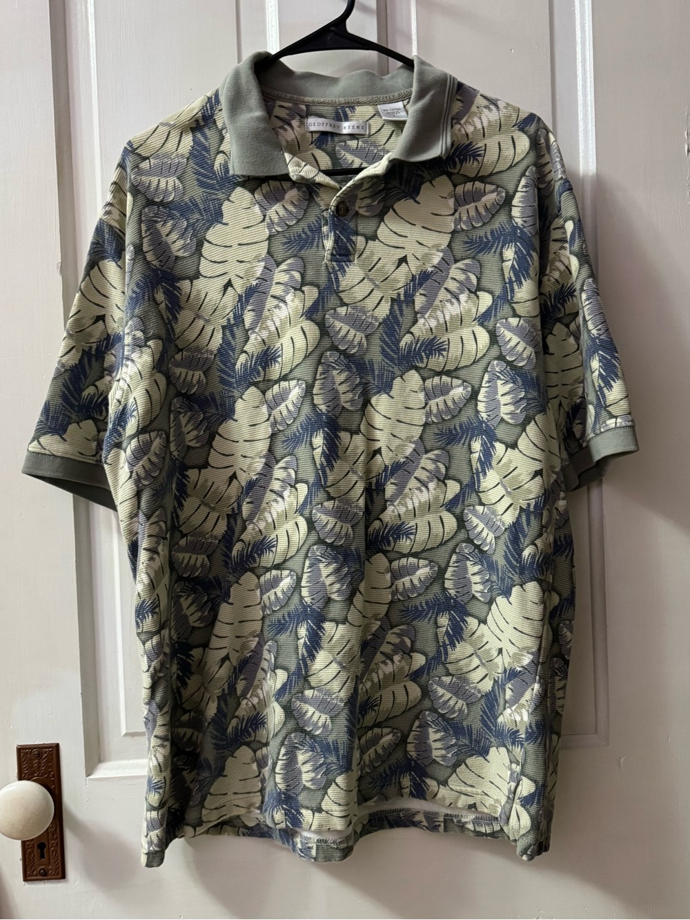 Geoffrey Beene Leaf-Print Polo - Olive & Navy*